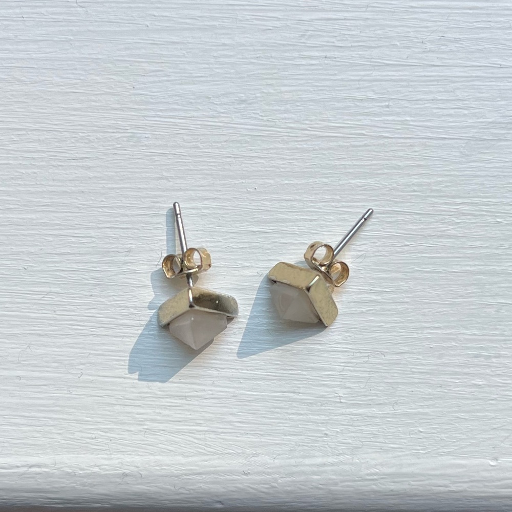 Gold and Pink Stone Stud Earrings